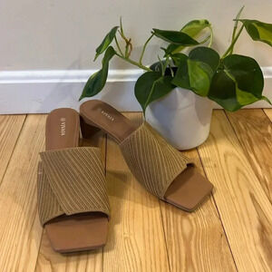 Vivaia Square Toe Block Heel Sandals with Mesh